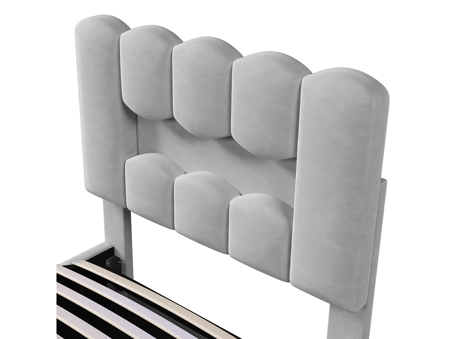 Cama de solteiro com arrumação 90x200cm com iluminação LED, cabeceira ajustável, veludo cinzento