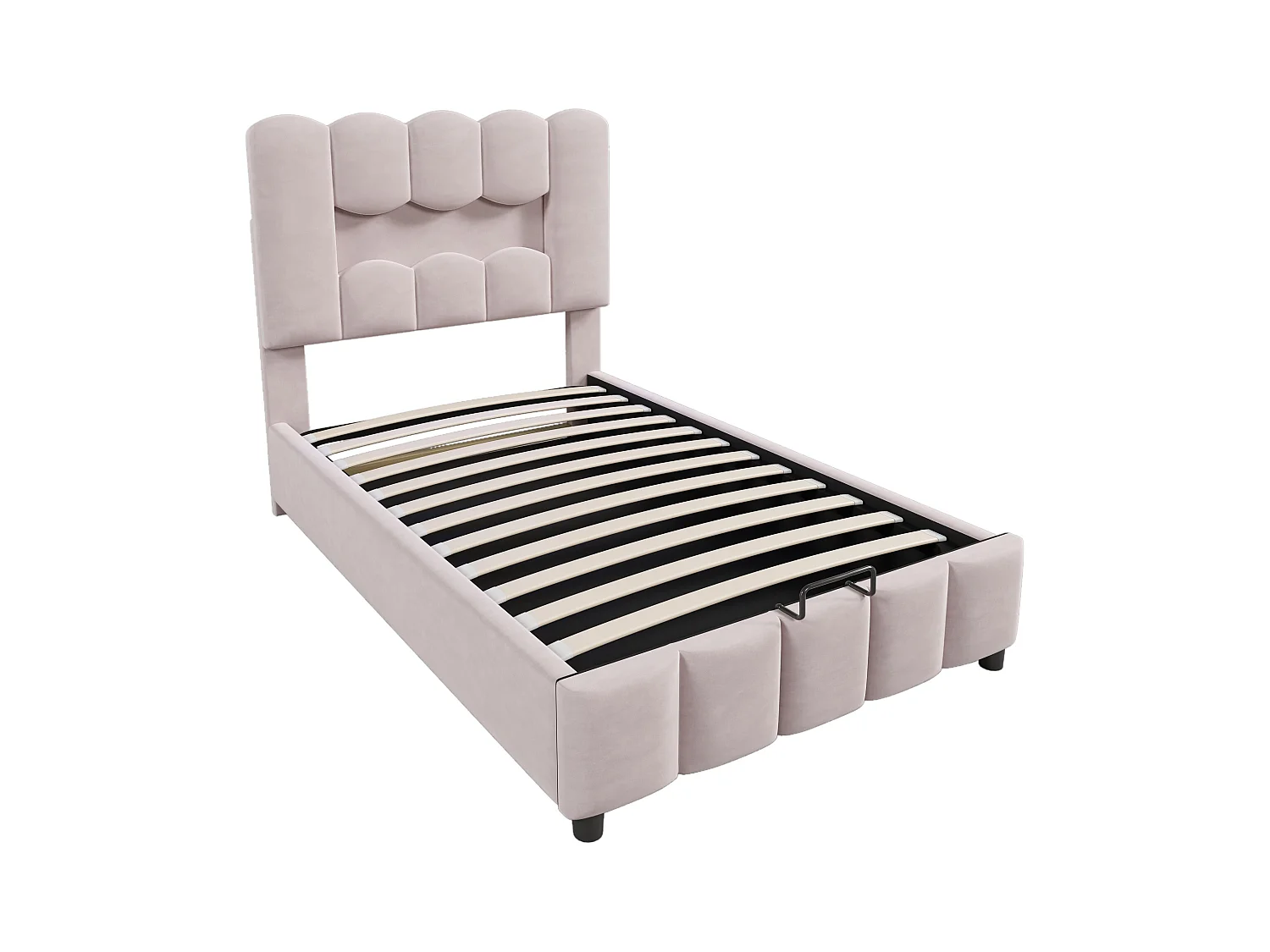 Letto singolo contenitore 90x200cm con illuminazione LED, testiera regolabile, velluto rosa