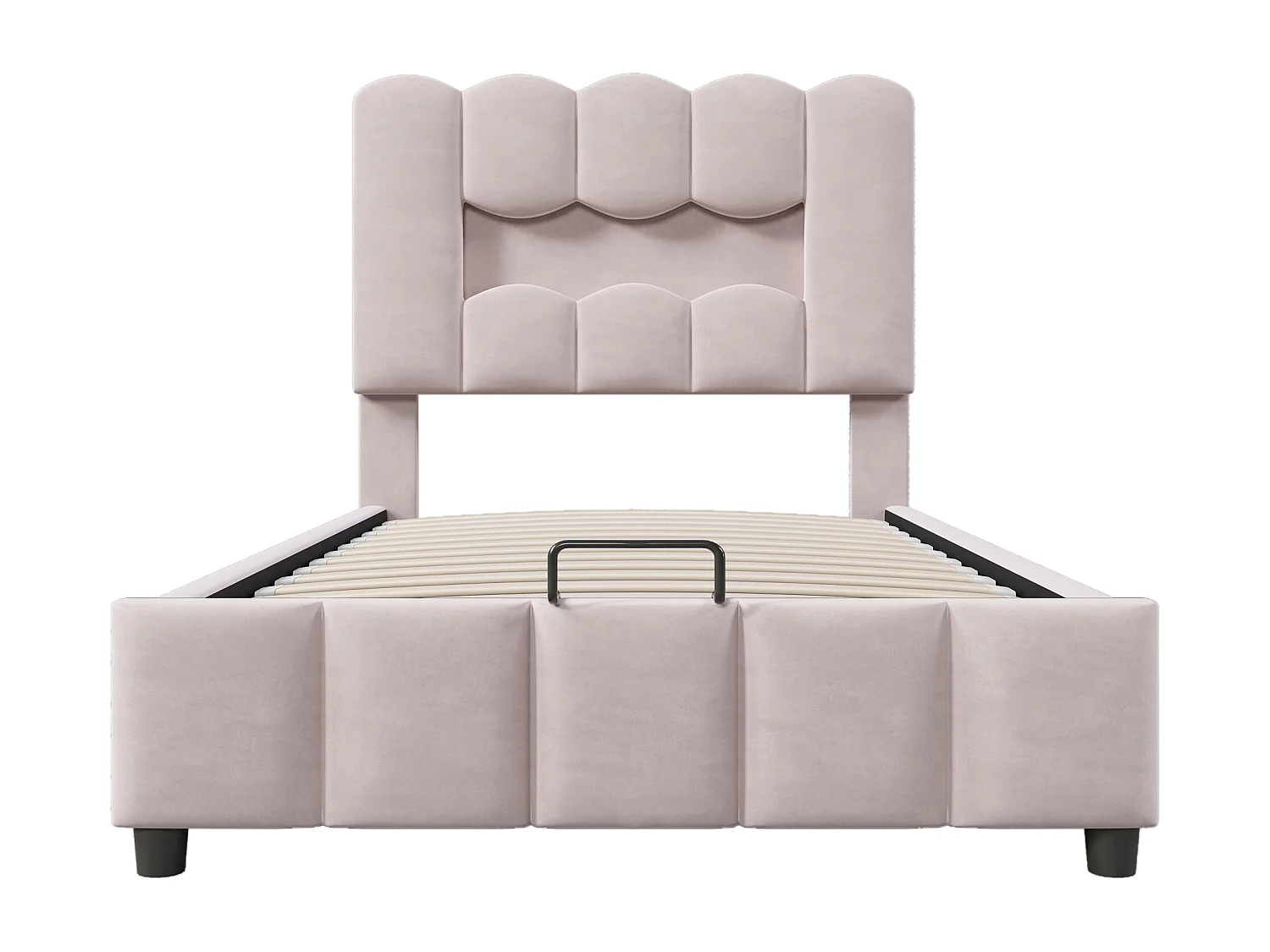 Cama de solteiro com arrumação 90x200cm com iluminação LED, cabeceira ajustável, veludo rosa