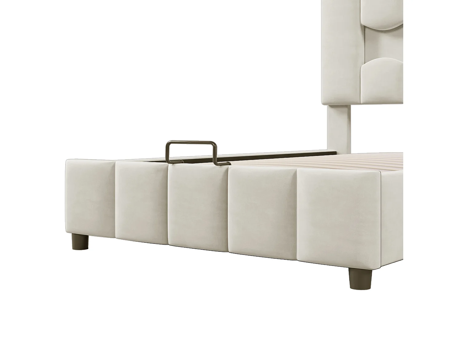 Cama de solteiro com arrumação 90x200cm com iluminação LED, cabeceira ajustável, veludo bege