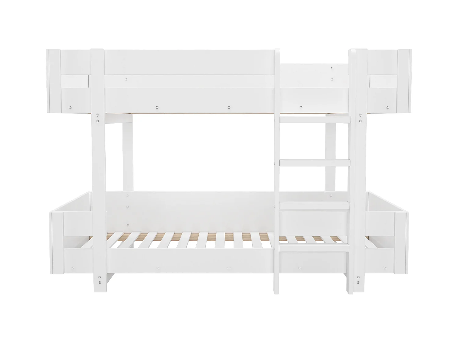 Letto a castello bianco per bambini 90x200cm con scaletta, barriera di sicurezza, senza materasso