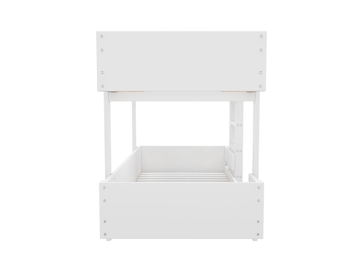 Letto a castello bianco per bambini 90x200cm con scaletta, barriera di sicurezza, senza materasso