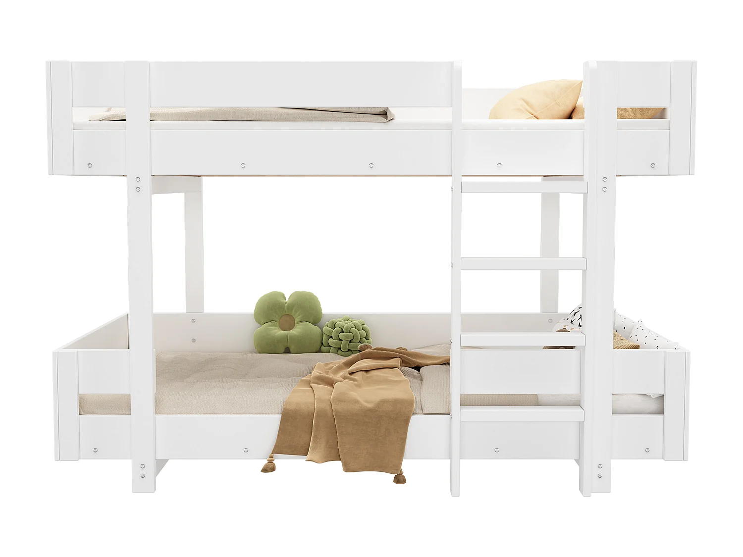 Letto a castello bianco per bambini 90x200cm con scaletta, barriera di sicurezza, senza materasso