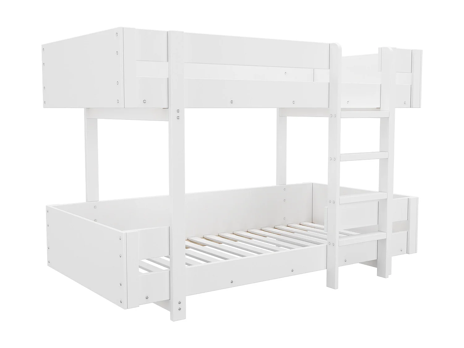 Letto a castello bianco per bambini 90x200cm con scaletta, barriera di sicurezza, senza materasso