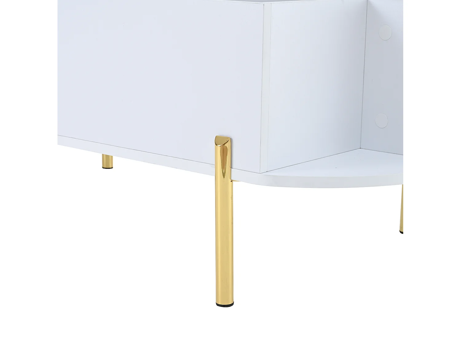 Table basse relevable avec espace de rangement semi-ouvert, pieds en métal, blanc et bois