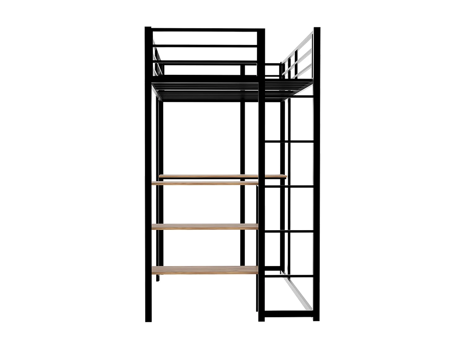 Lit mezzanine noir 90x190cm avec bureau et étagère, métal + bois, sans matelas