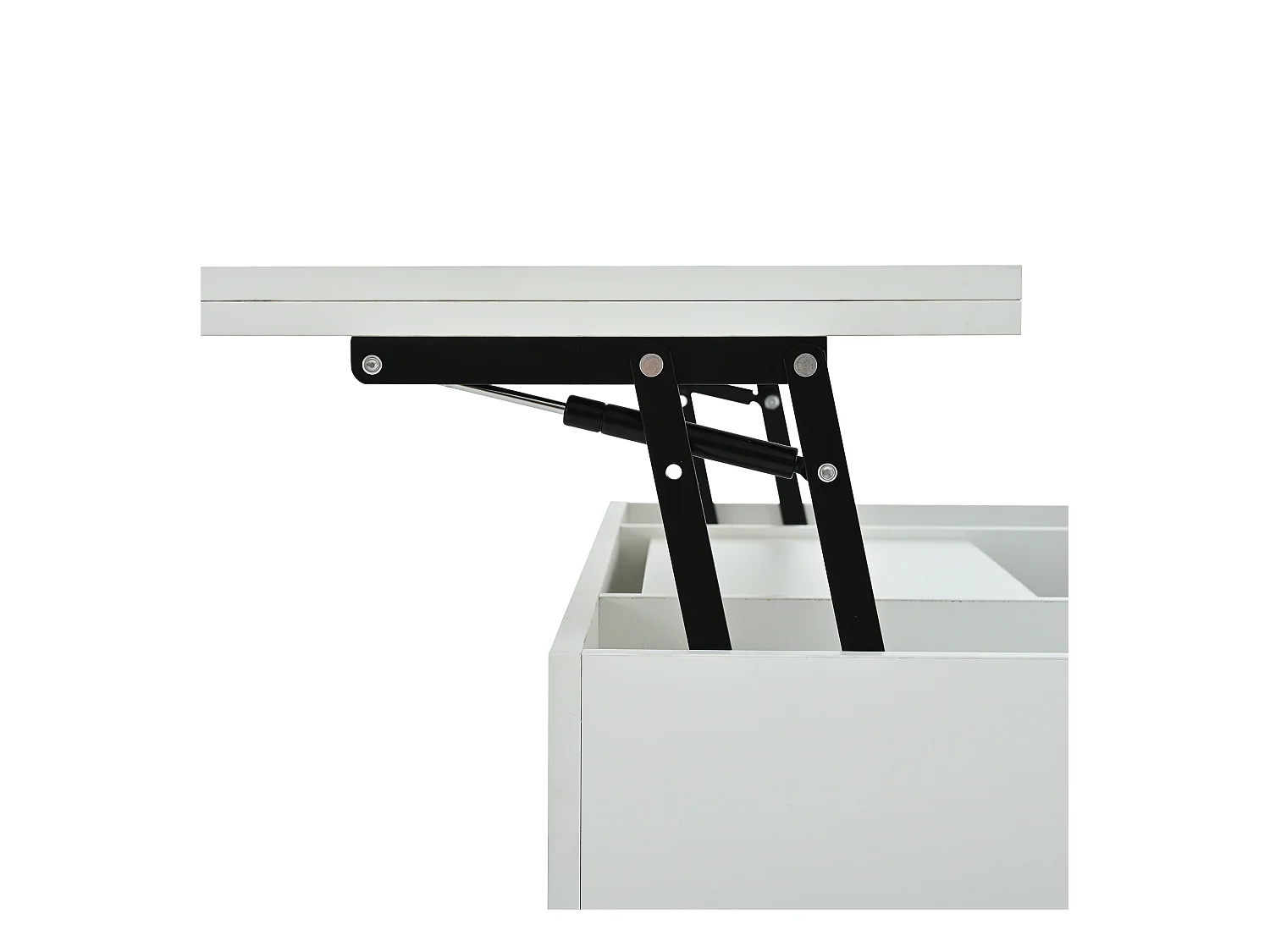 Tavolino da caffè sollevabile bianco con presa di ricarica, illuminazione a LED e spazio di archiviazione, 100 x 50 x 51,5 cm