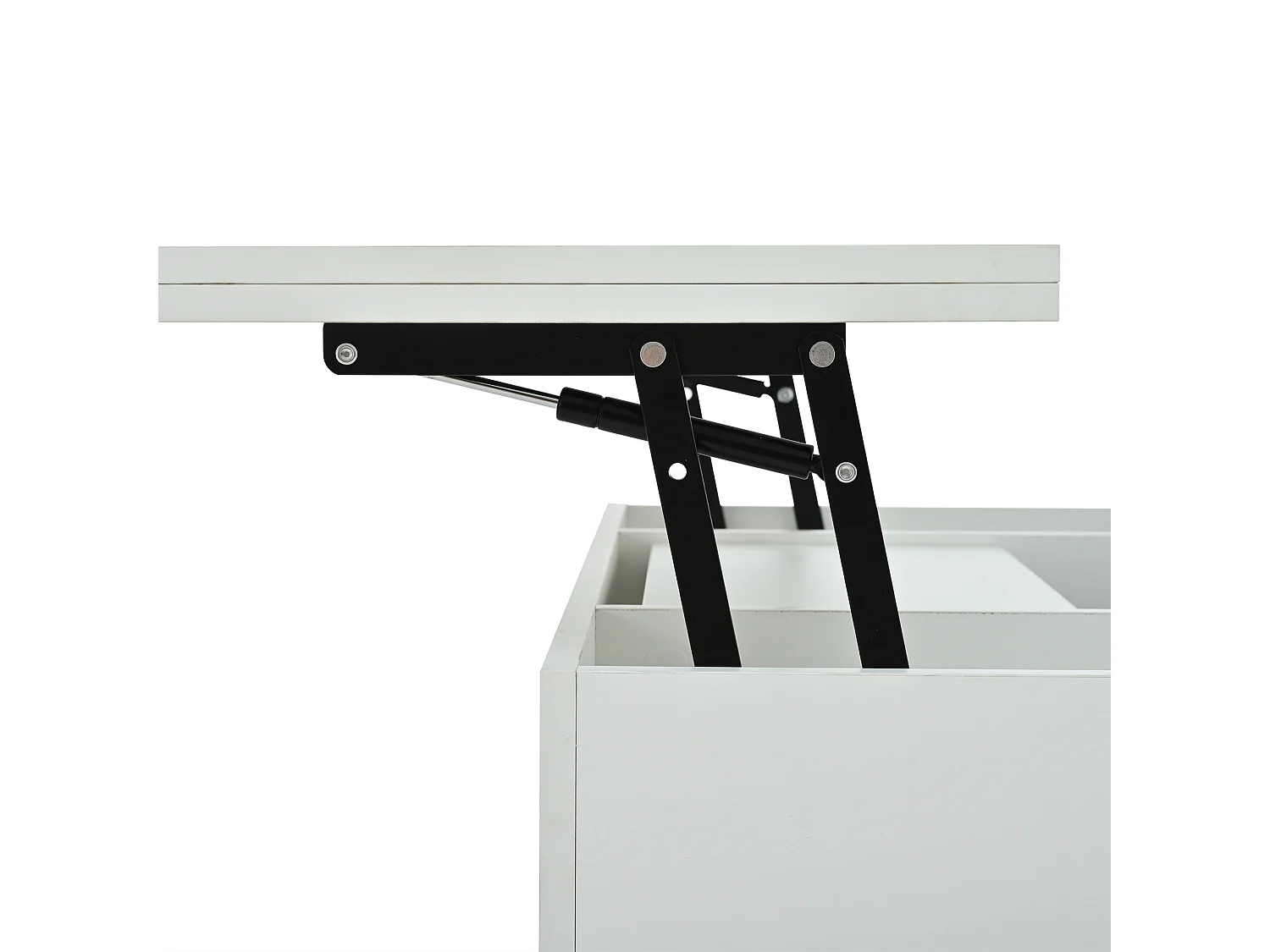 Table basse relevable blanche avec prise de charge, éclairage LED et rangement, 100 x 50 x 51,5 cm