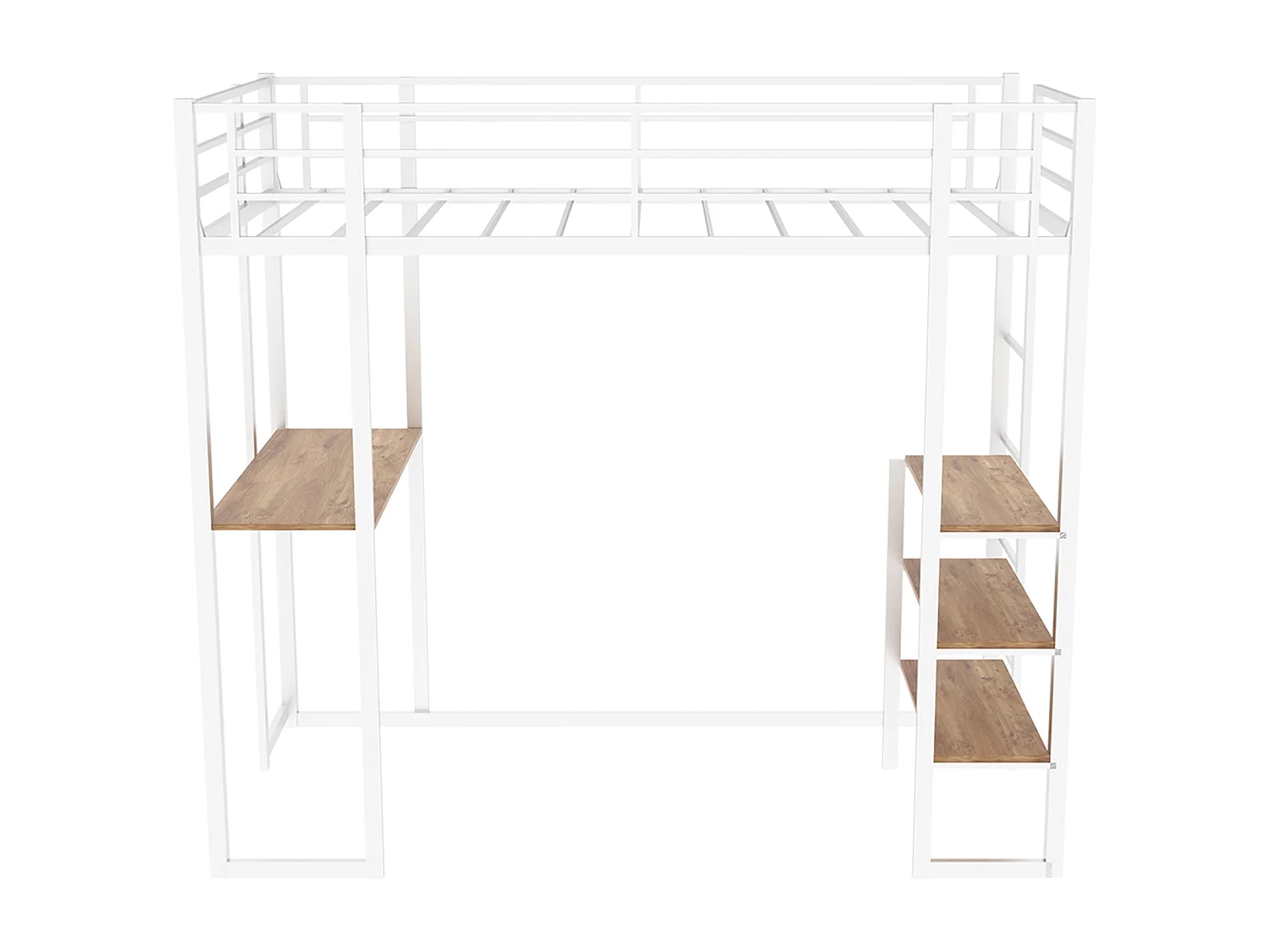 Lit mezzanine blanc 90x190cm avec bureau et étagère, métal + bois, sans matelas