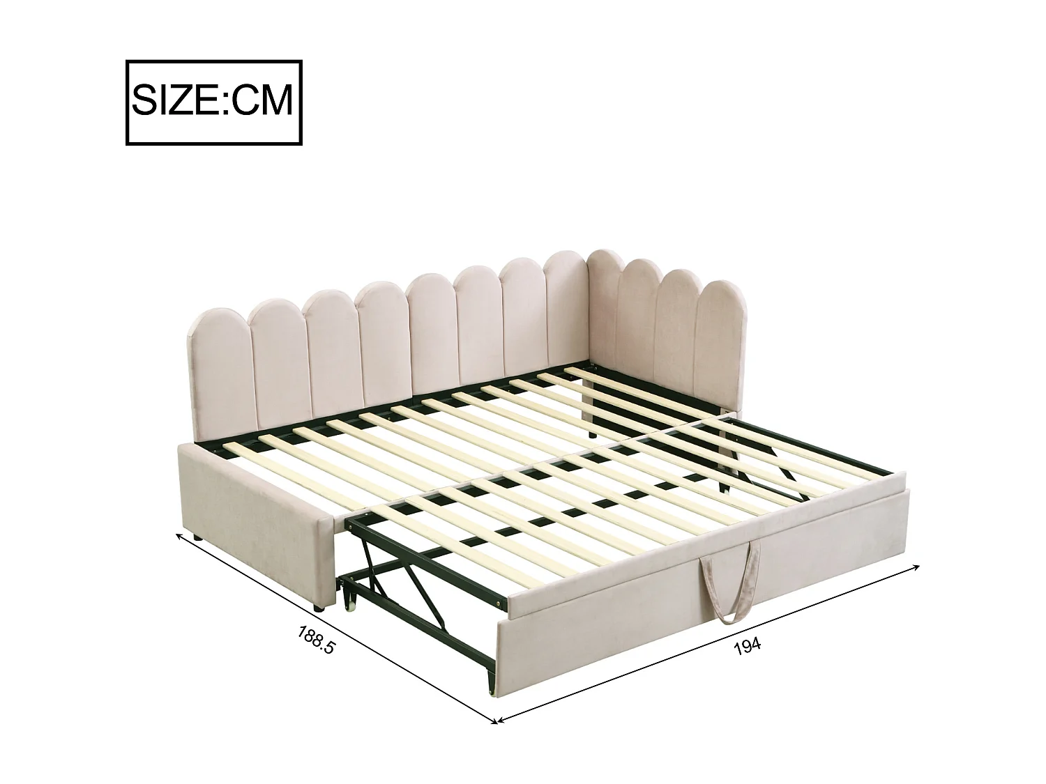 Canapé-lit d’angle 2-en-1 90/180x200 cm en velours beige, lit gain de place pour enfant ou invité