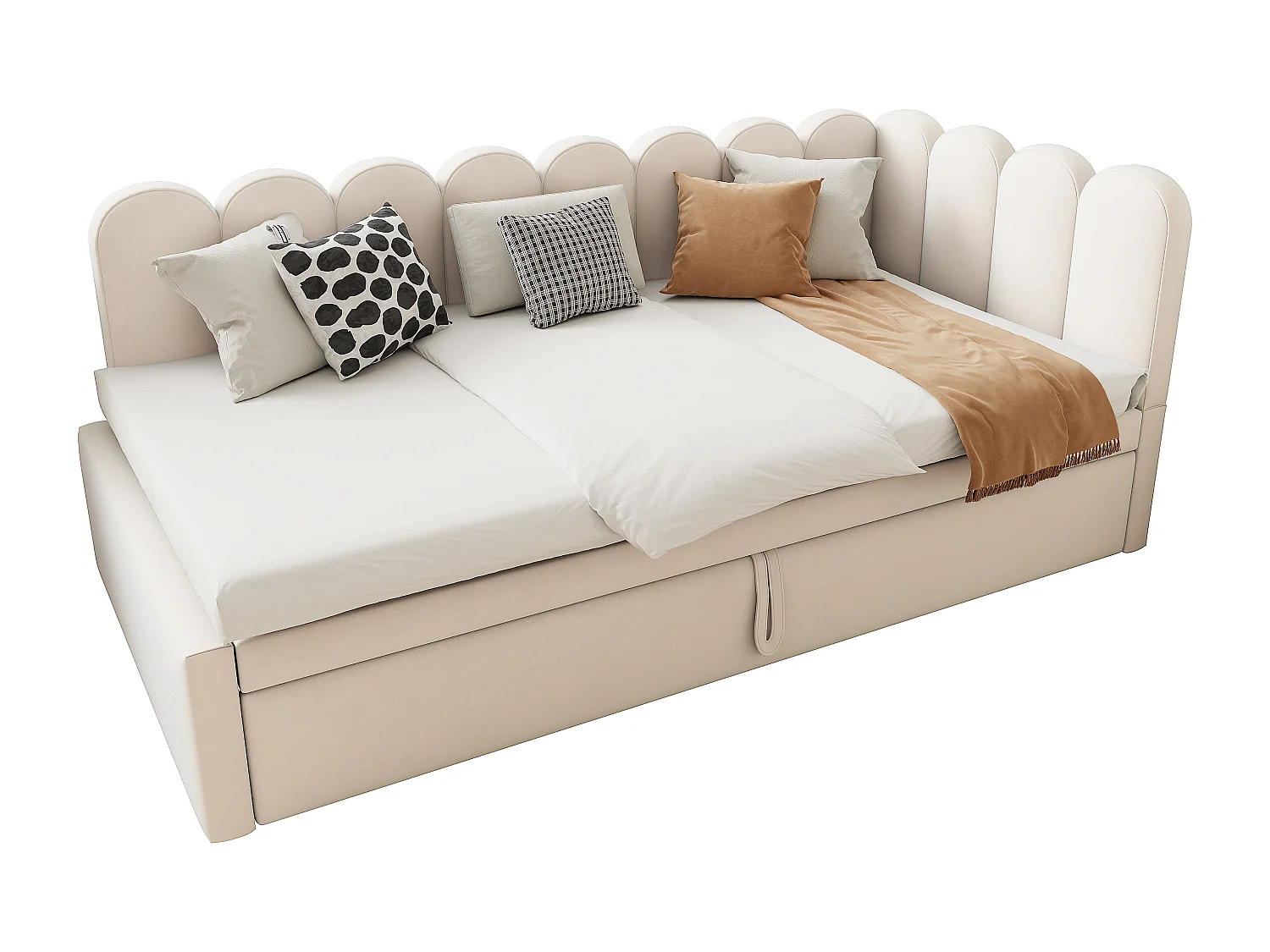 Canapé-lit d’angle 2-en-1 90/180x200 cm en velours beige, lit gain de place pour enfant ou invité