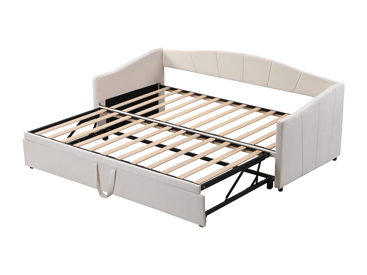 Canapé-lit extensible 90/180x200 cm avec sommier, lit multifonction en velours beige, confort et élégance