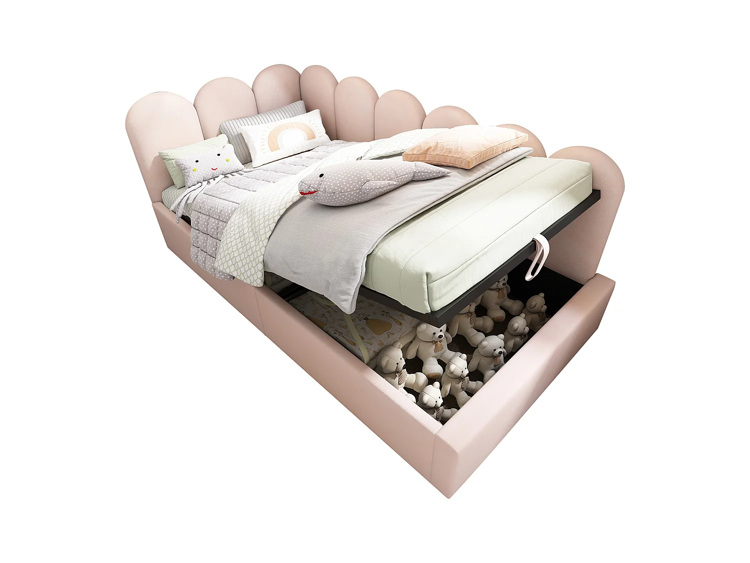 Lit banquette capitonné 90×200 cm, canapé-lit avec coffre hydraulique et sommier métallique, velours rose, sans matelas