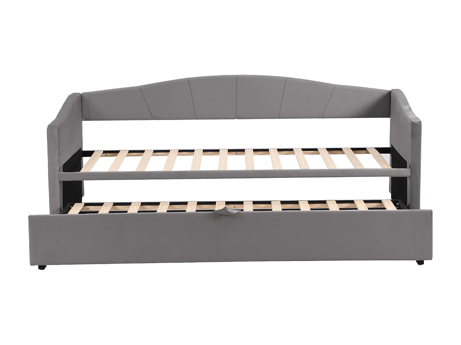 Uitschuifbare slaapbank 90x200/180x200 cm, grijs fluweel, met lattenbodem