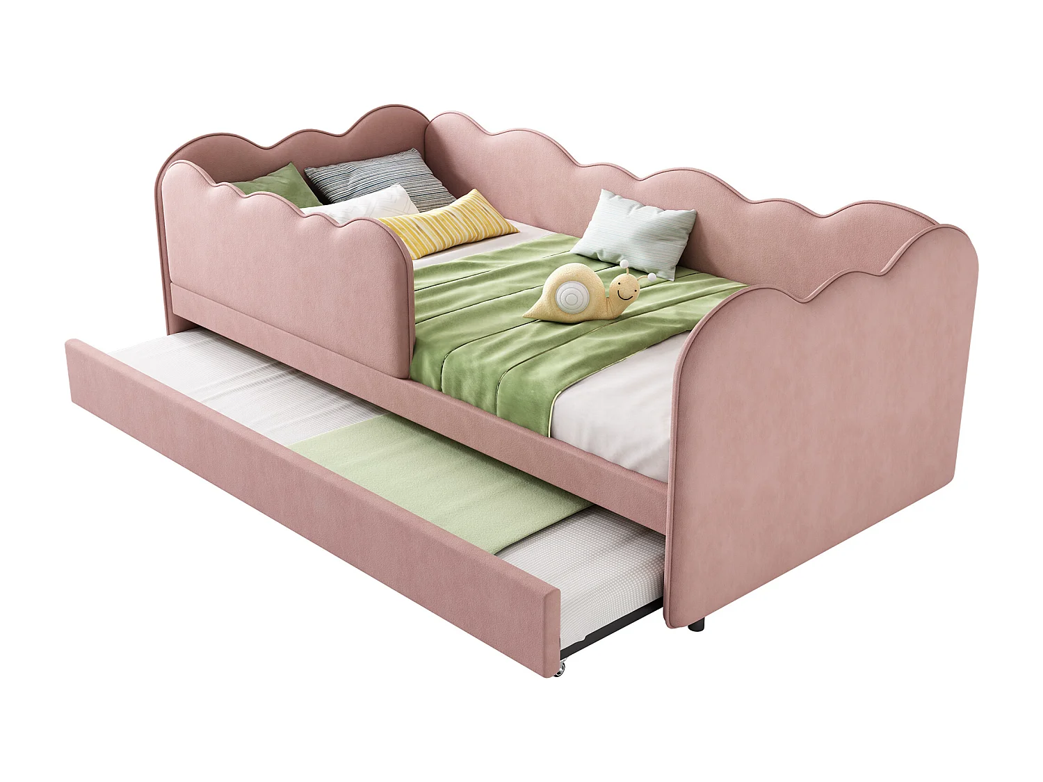 Lit Banquette capitonné 90×190 cm, lit d’appoint extensible pour enfant, velours rose, sans matelas