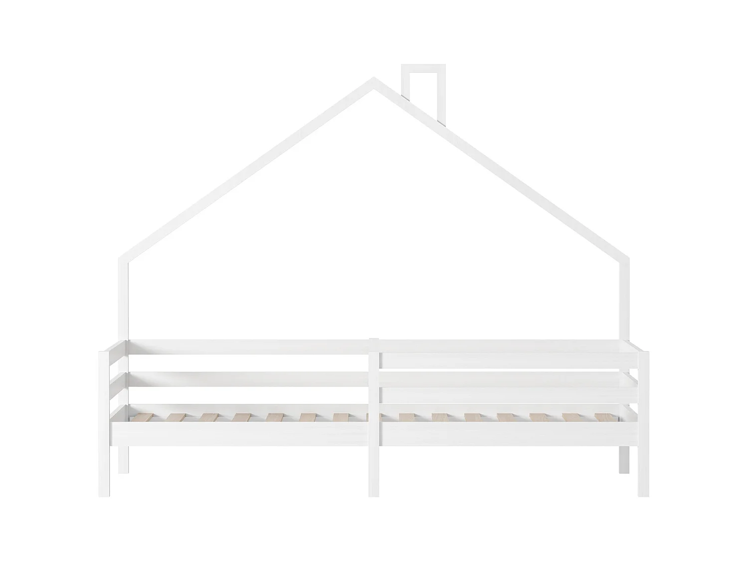 Cama de cabine infantil 90x200cm em madeira maciça com proteção contra quedas e base de ripas - Branco