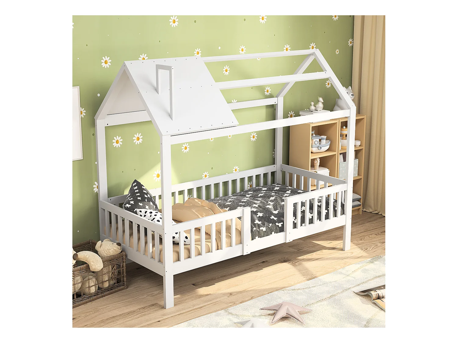 Cama de cabine infantil 200x90cm - madeira maciça com base de ripas - branca