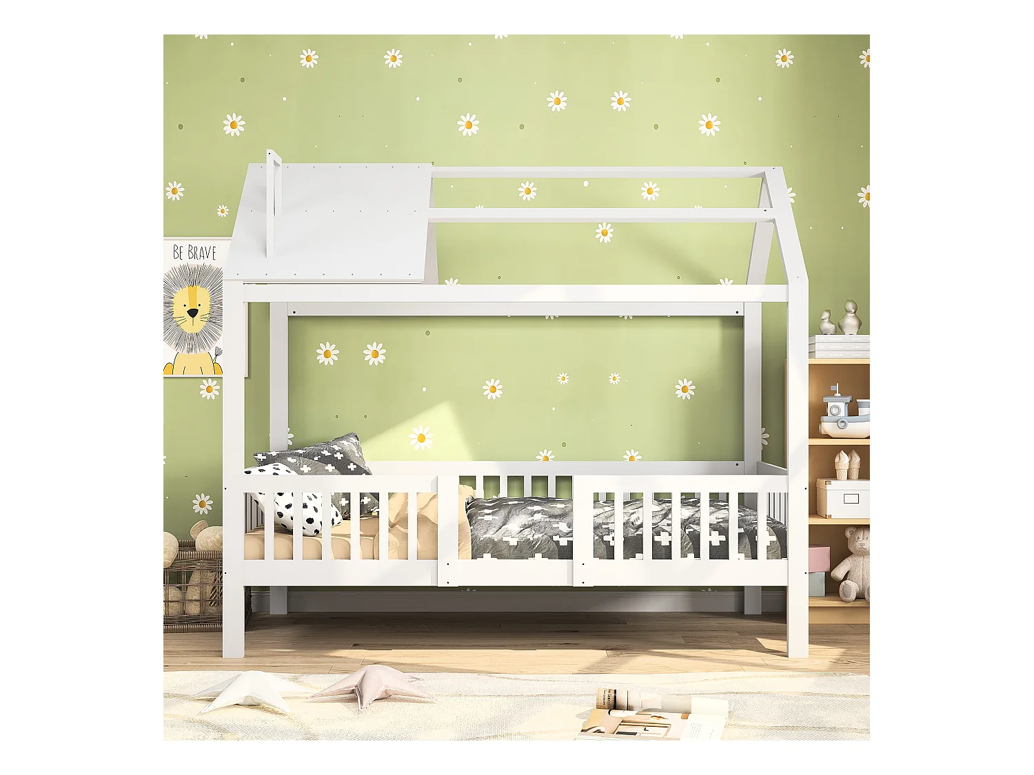 Cama de cabine infantil 200x90cm - madeira maciça com base de ripas - branca