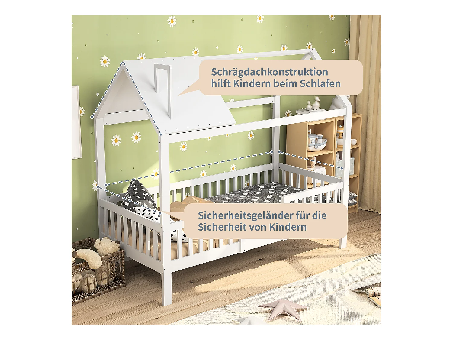 Cama de cabine infantil 200x90cm - madeira maciça com base de ripas - branca