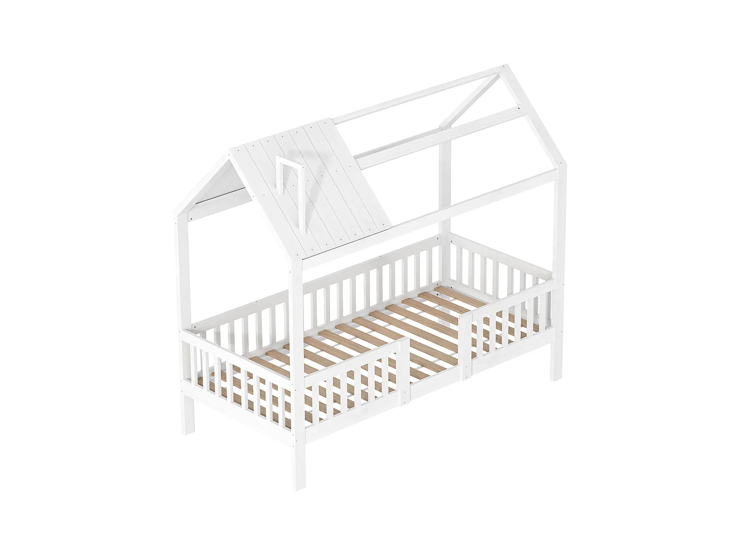 Cama de cabine infantil 200x90cm - madeira maciça com base de ripas - branca