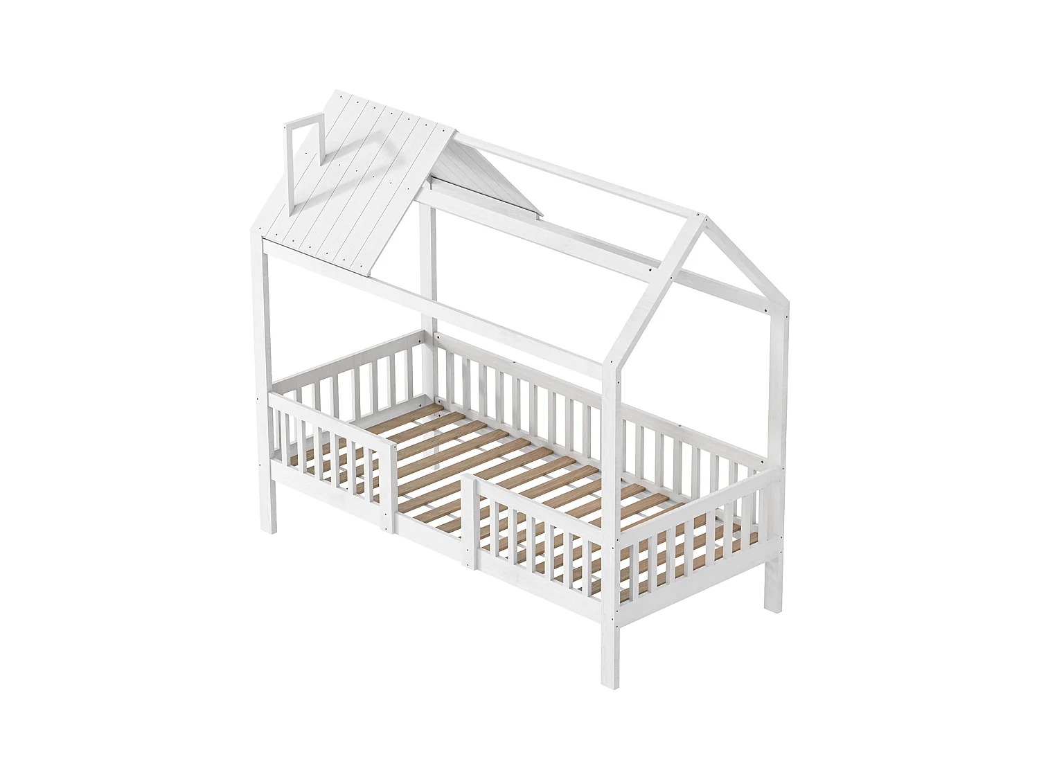 Cama de cabine infantil 200x90cm - madeira maciça com base de ripas - branca
