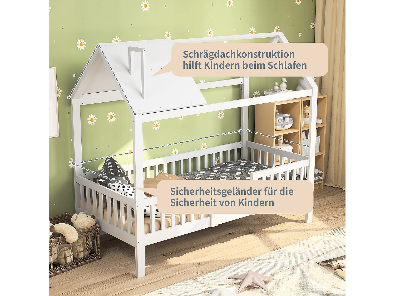 Lit cabane pour enfant 200x90cm - bois massif avec sommier à lattes - blanc