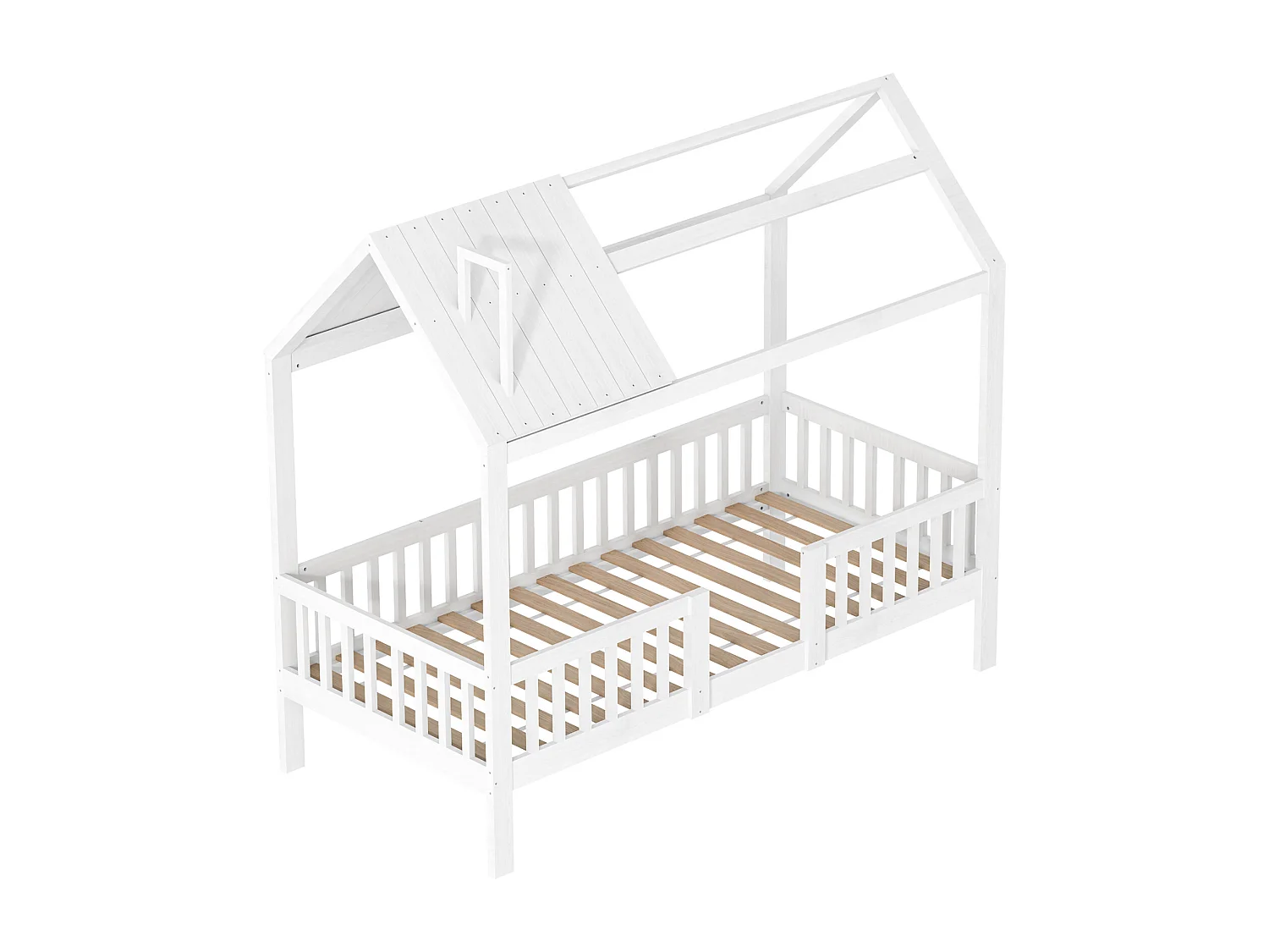 Lit cabane pour enfant 200x90cm - bois massif avec sommier à lattes - blanc