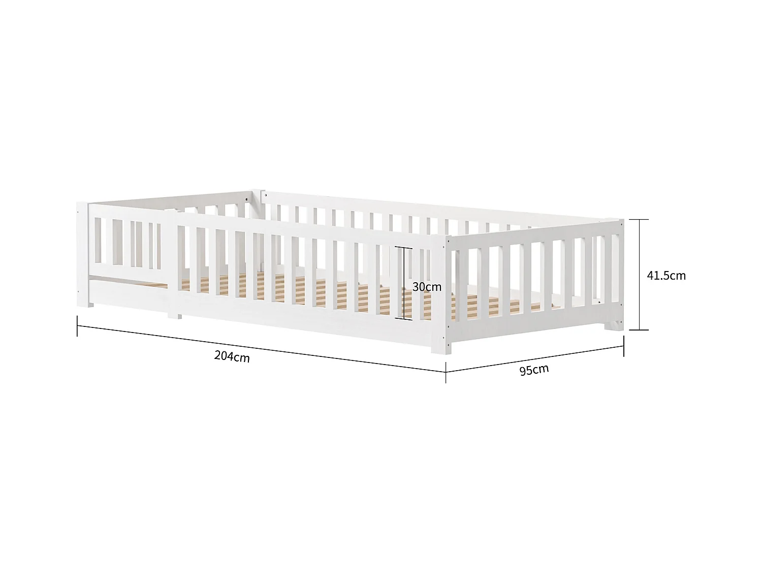 Cama infantil cabina 90x200cm, con somier, cama plana, cama infantil, protección anticaídas, pino macizo, color blanco