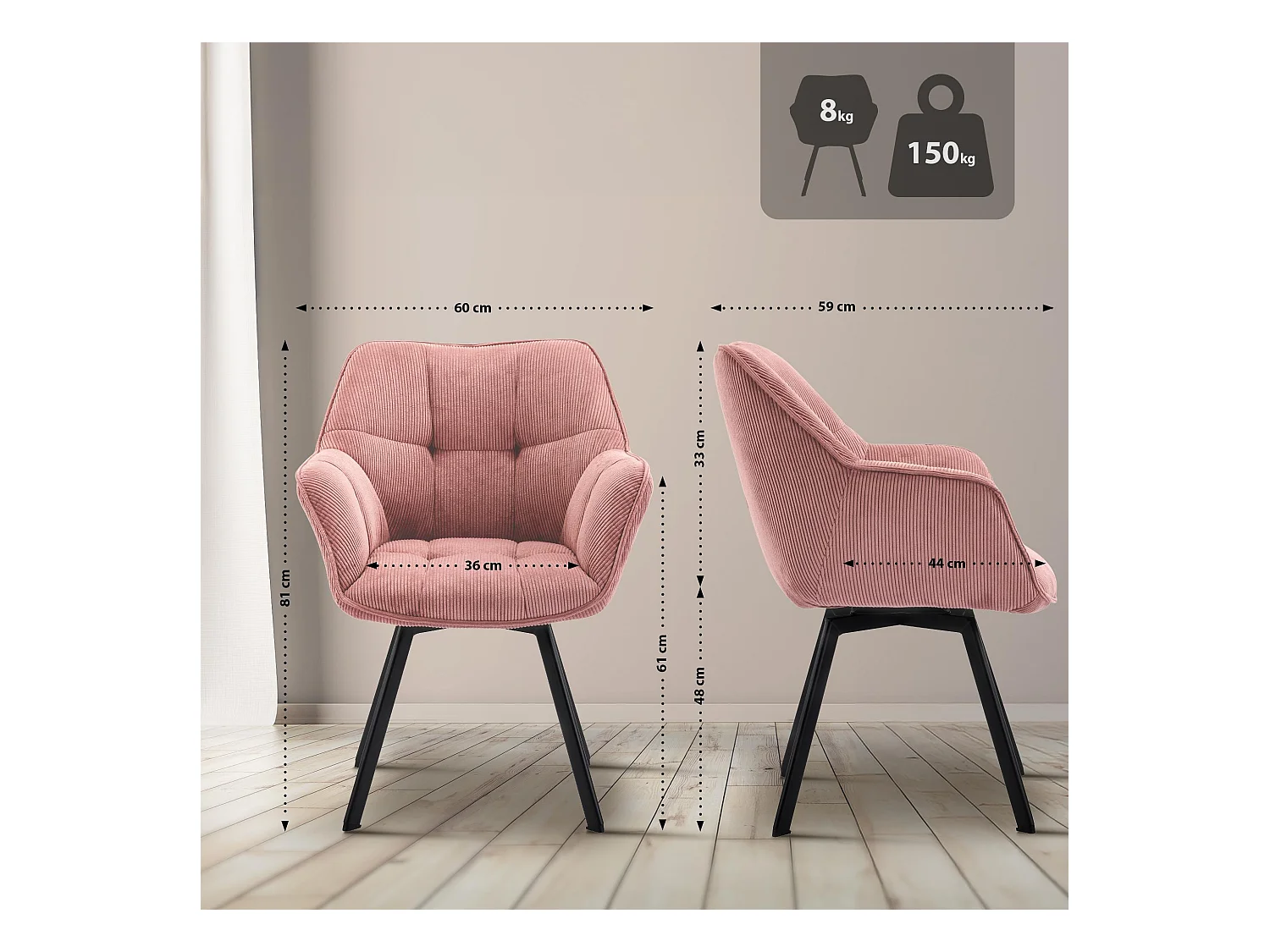 chaises avec accoudoirs - Cordon - Rose - Jordi