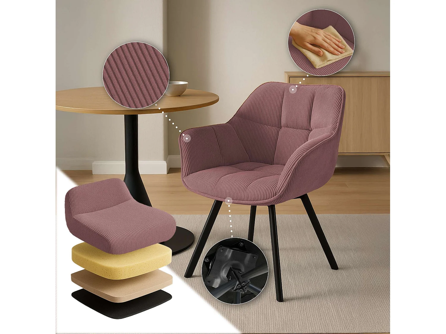 chaises avec accoudoirs - Cordon - Rose - Jordi