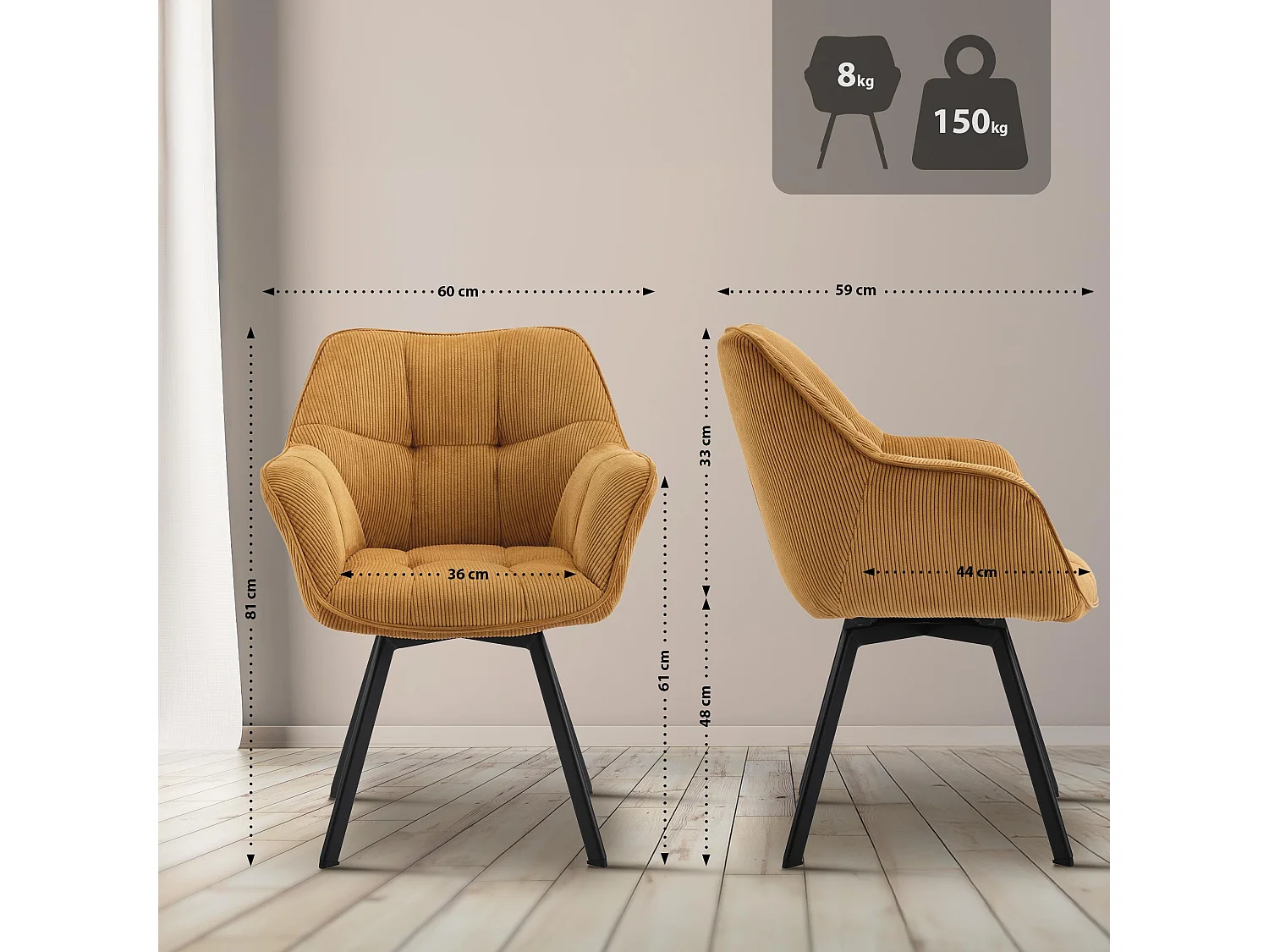 chaises avec accoudoirs - Cordon - Orange - Jordi