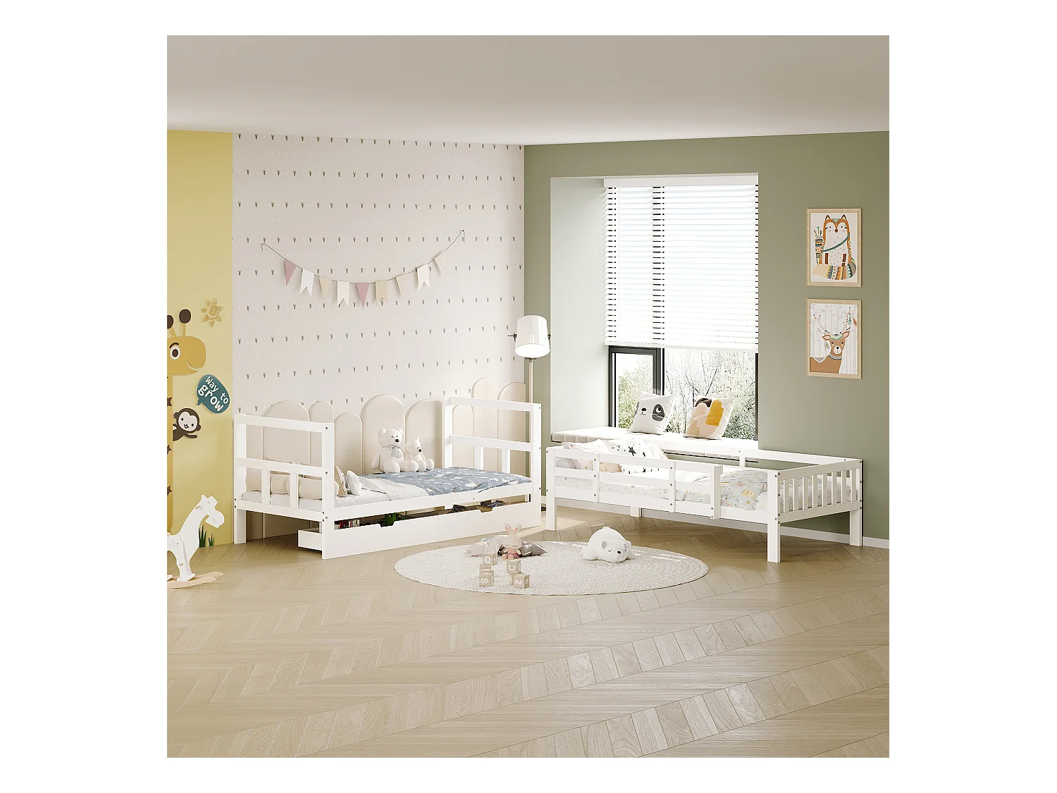 Massivholz-Kinder-Etagenbett 90x200 cm mit Stauraumschubladen - Teilbar in 2 Einzelbetten