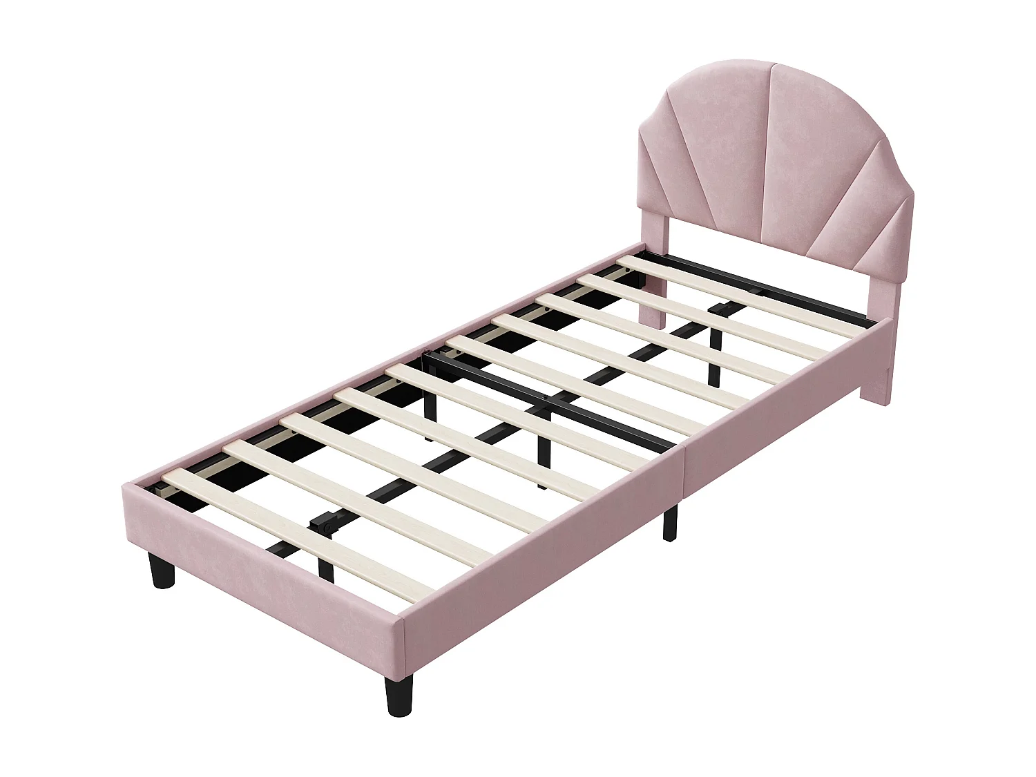 Lit enfant en velours avec tête de lit réglable – 90×200 cm – Rose