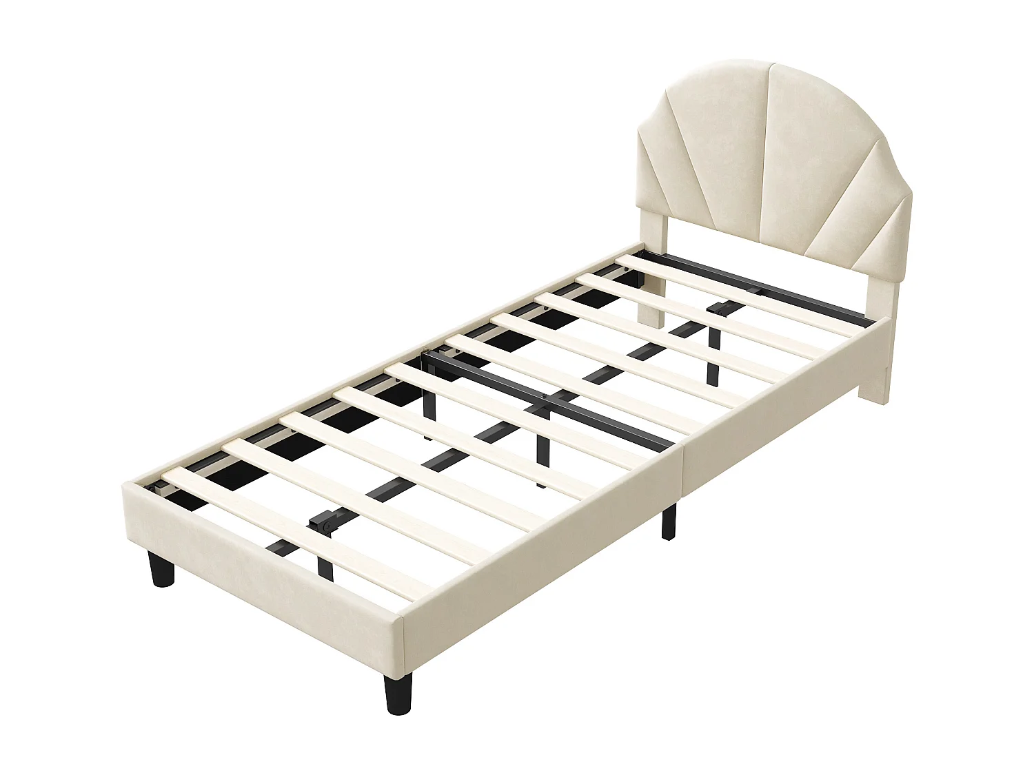 Lit enfant en velours avec tête de lit réglable – 90×200 cm – Beige