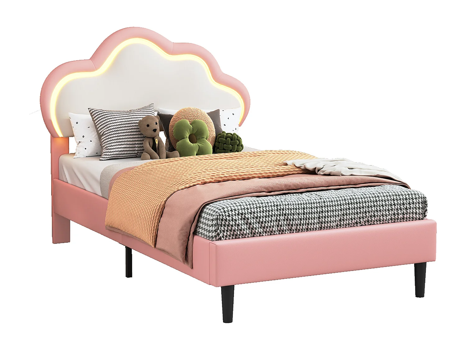 90x200cm Lit simple Lit pour enfant PU Lit de nuage avec lumière LED