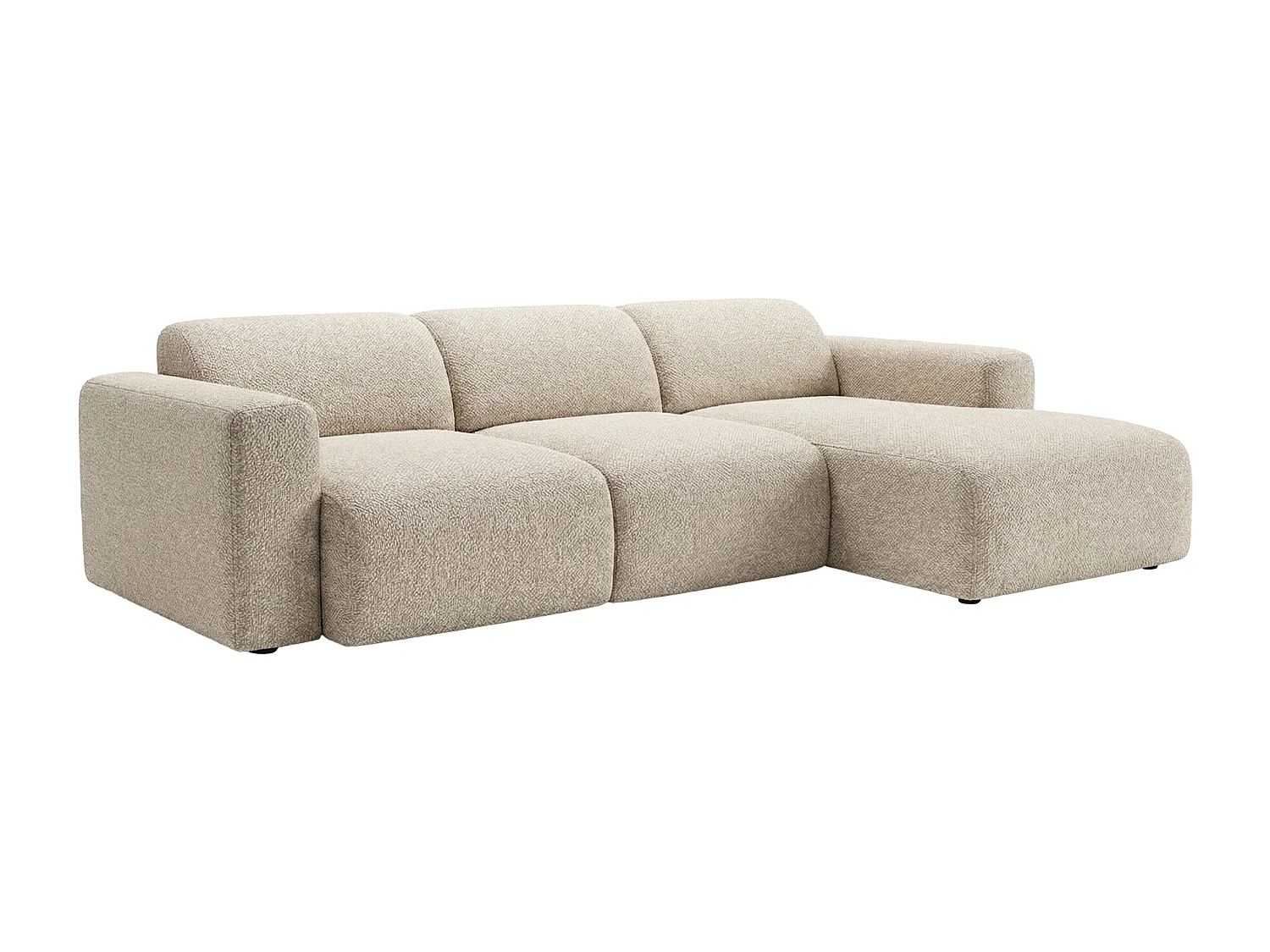 Grand canapé d'angle droit avec assise coulissante électrique en tissu beige POGNI de Maison Céphy