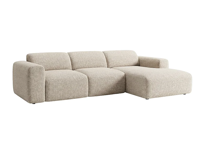 Grand canapé d'angle droit avec assise coulissante électrique en tissu beige POGNI de Maison Céphy