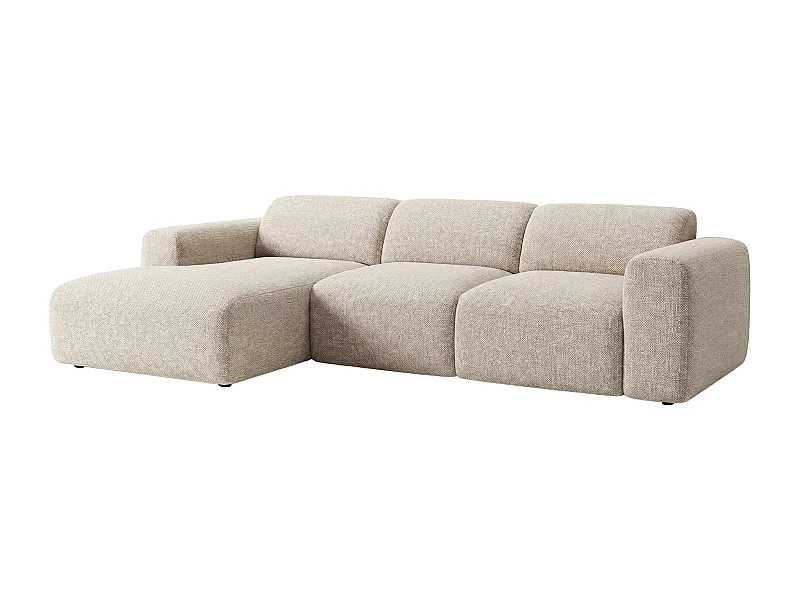 Grand canapé d'angle gauche avec assise coulissante électrique en tissu beige POGNI de Maison Céphy