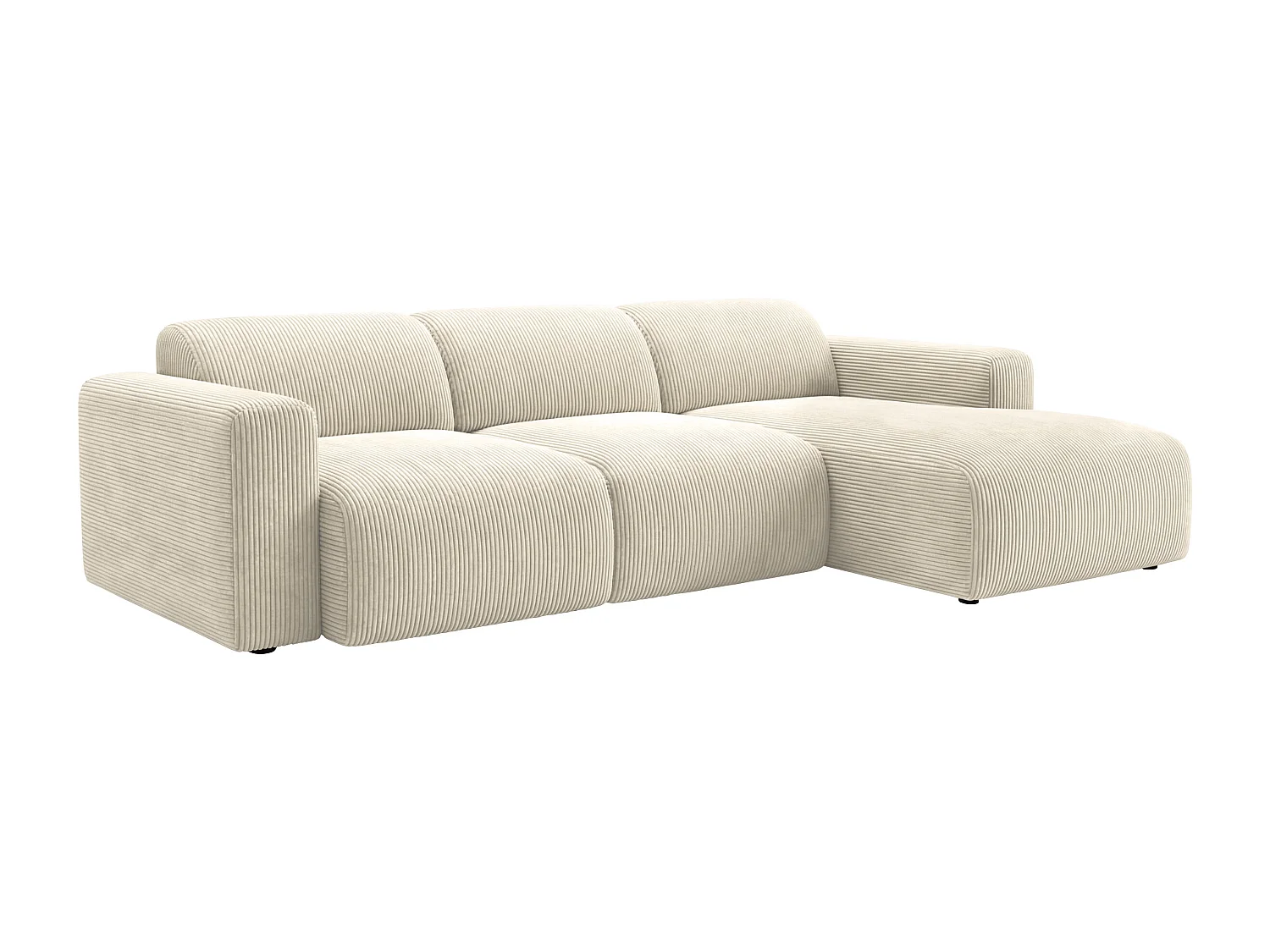 Grand canapé d'angle droit avec assise coulissante électrique en velours côtelé fines côtes beige POGNI de Maison Céphy