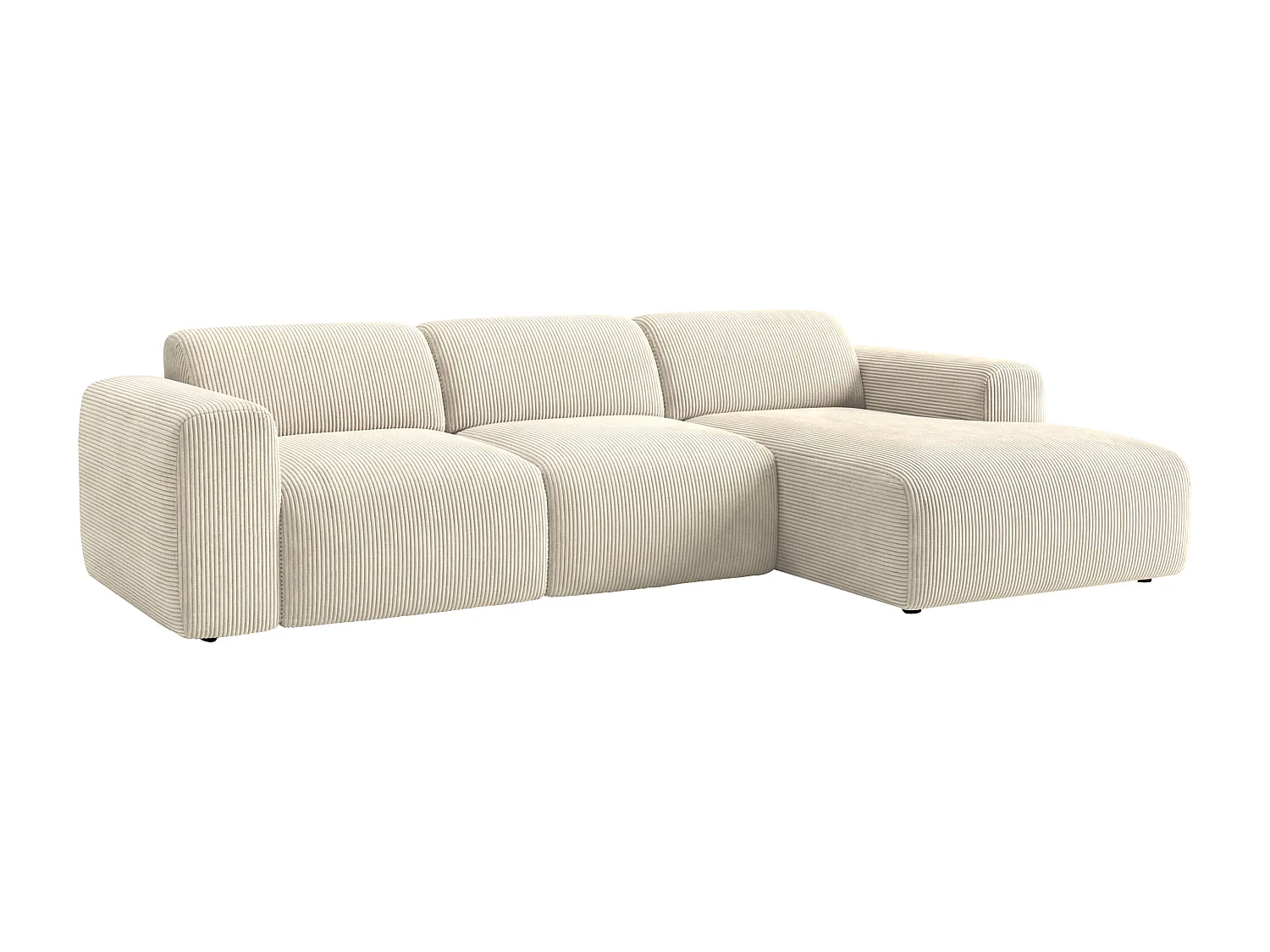 Grand canapé d'angle droit avec assise coulissante électrique en velours côtelé fines côtes beige POGNI de Maison Céphy