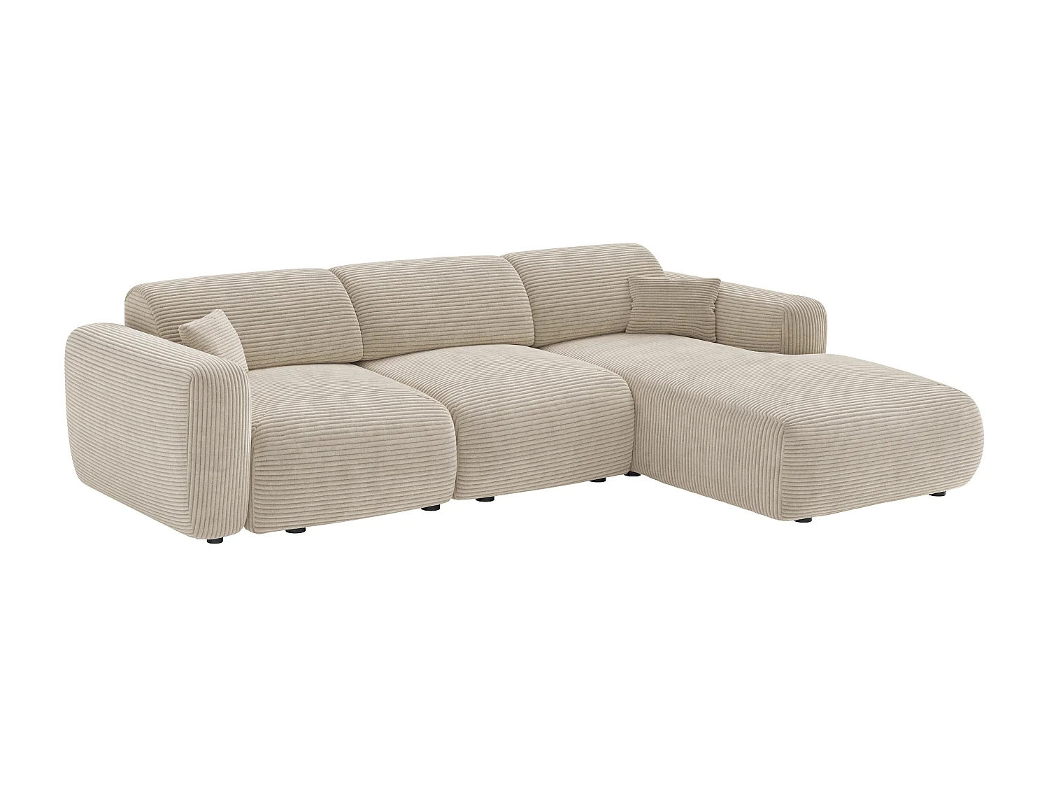 Stor høyre hjørnesofa med elektrisk glidesete i finribbet beige fløyel POGNI fra Maison Céphy