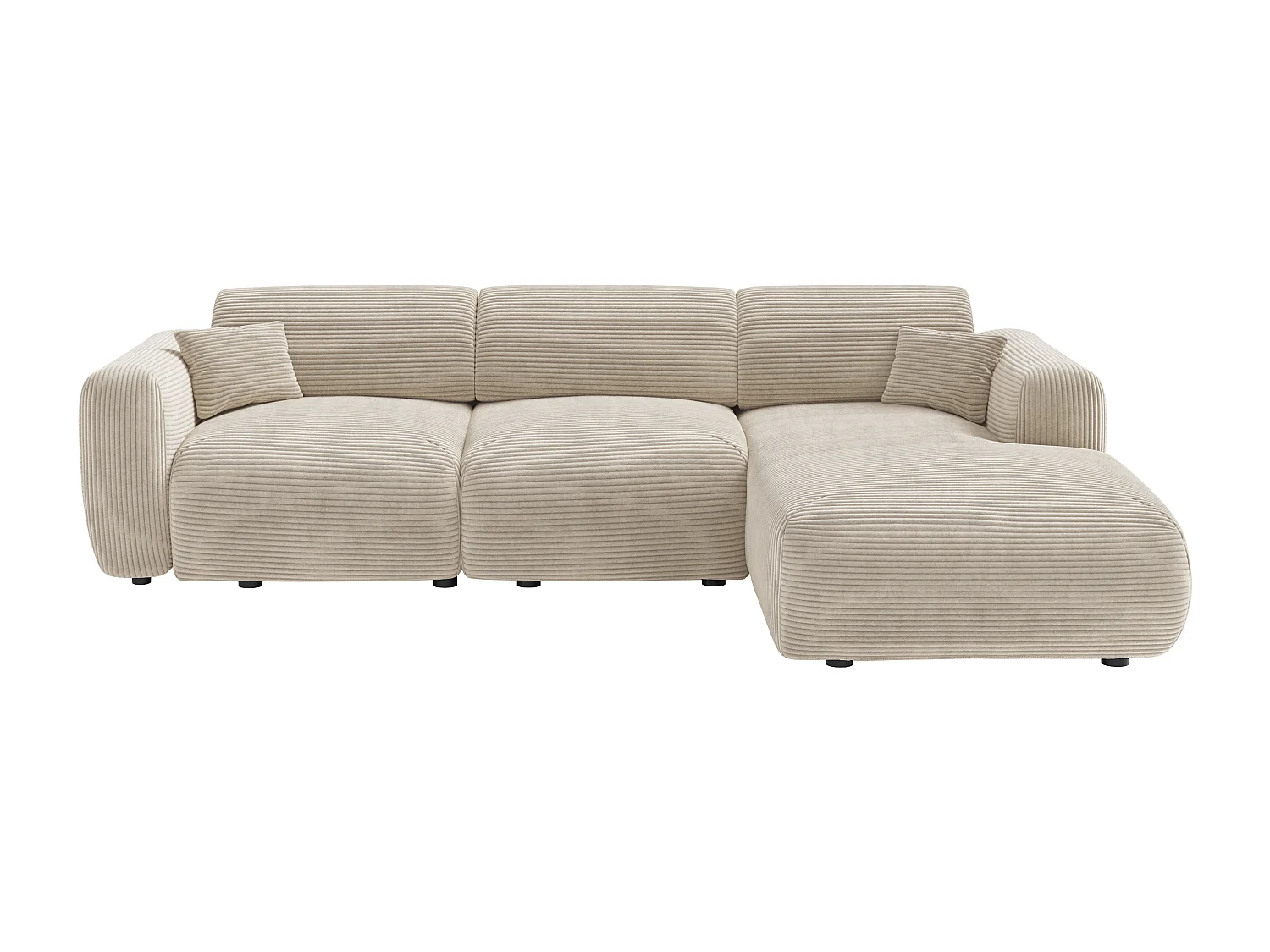 Stor høyre hjørnesofa med elektrisk glidesete i finribbet beige fløyel POGNI fra Maison Céphy
