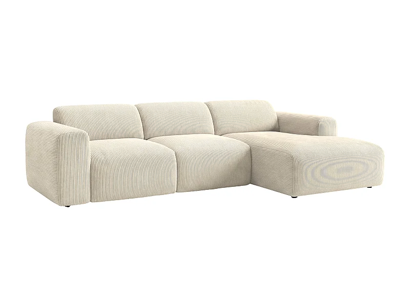 Grand canapé d'angle droit avec assise coulissante électrique en velours côtelé fines côtes beige POGNI de Maison Céphy