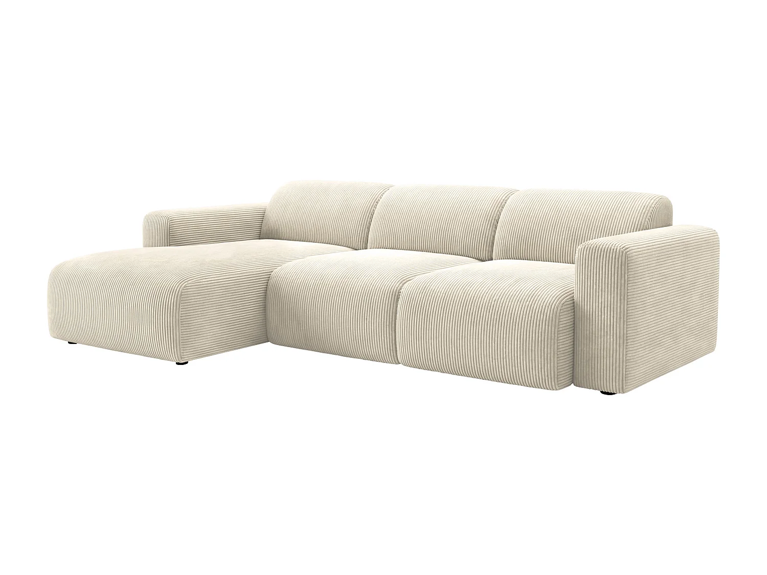 Grand canapé d'angle gauche avec assise coulissante électrique en velours côtelé fines côtes beige POGNI de Maison Céphy