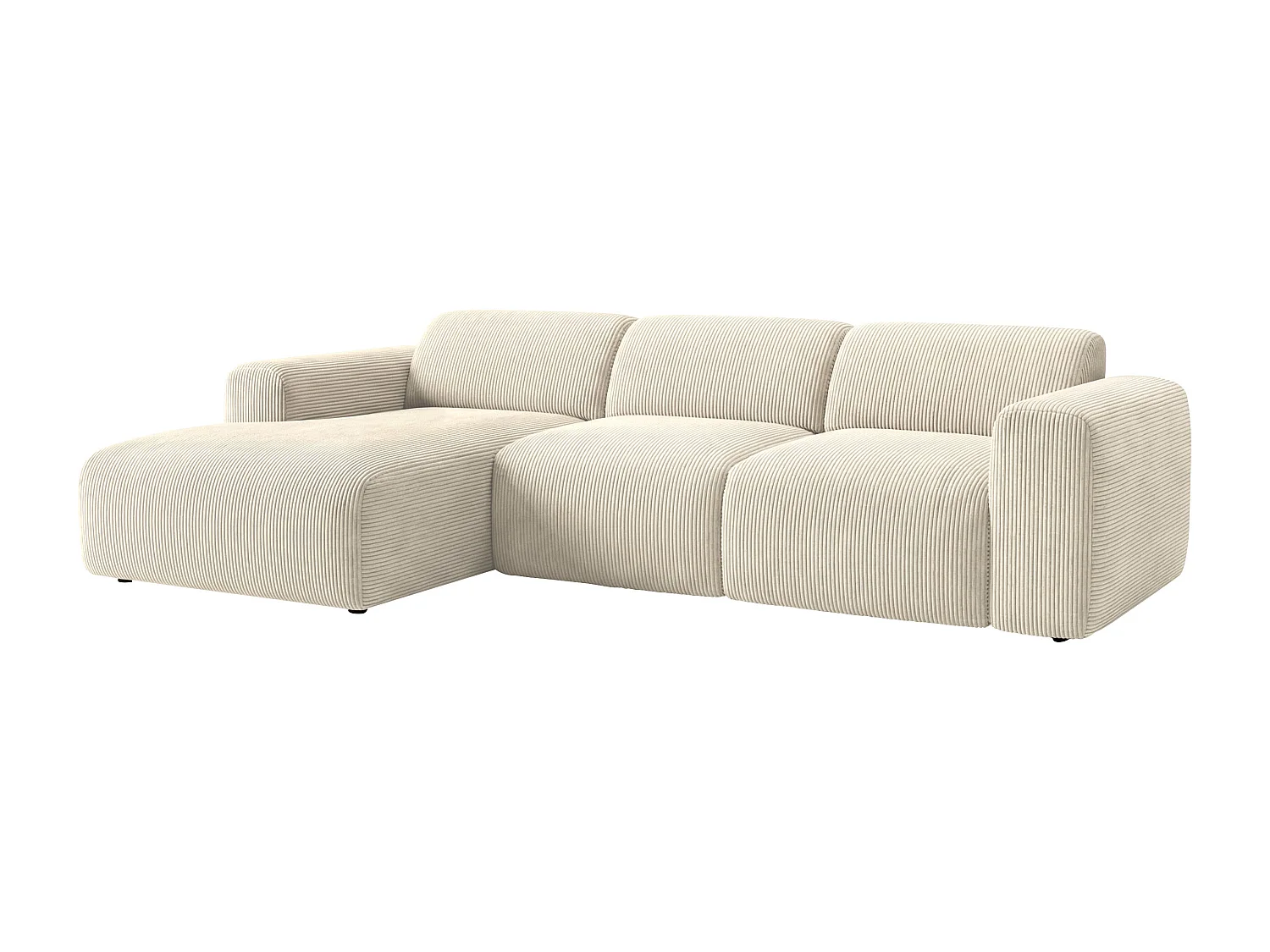 Grand canapé d'angle gauche avec assise coulissante électrique en velours côtelé fines côtes beige POGNI de Maison Céphy