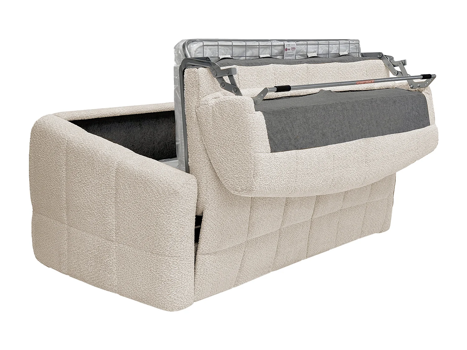 Canapé 3 places convertible express en tissu bouclette beige - Couchage 140 cm - Matelas 16 cm RETUNA