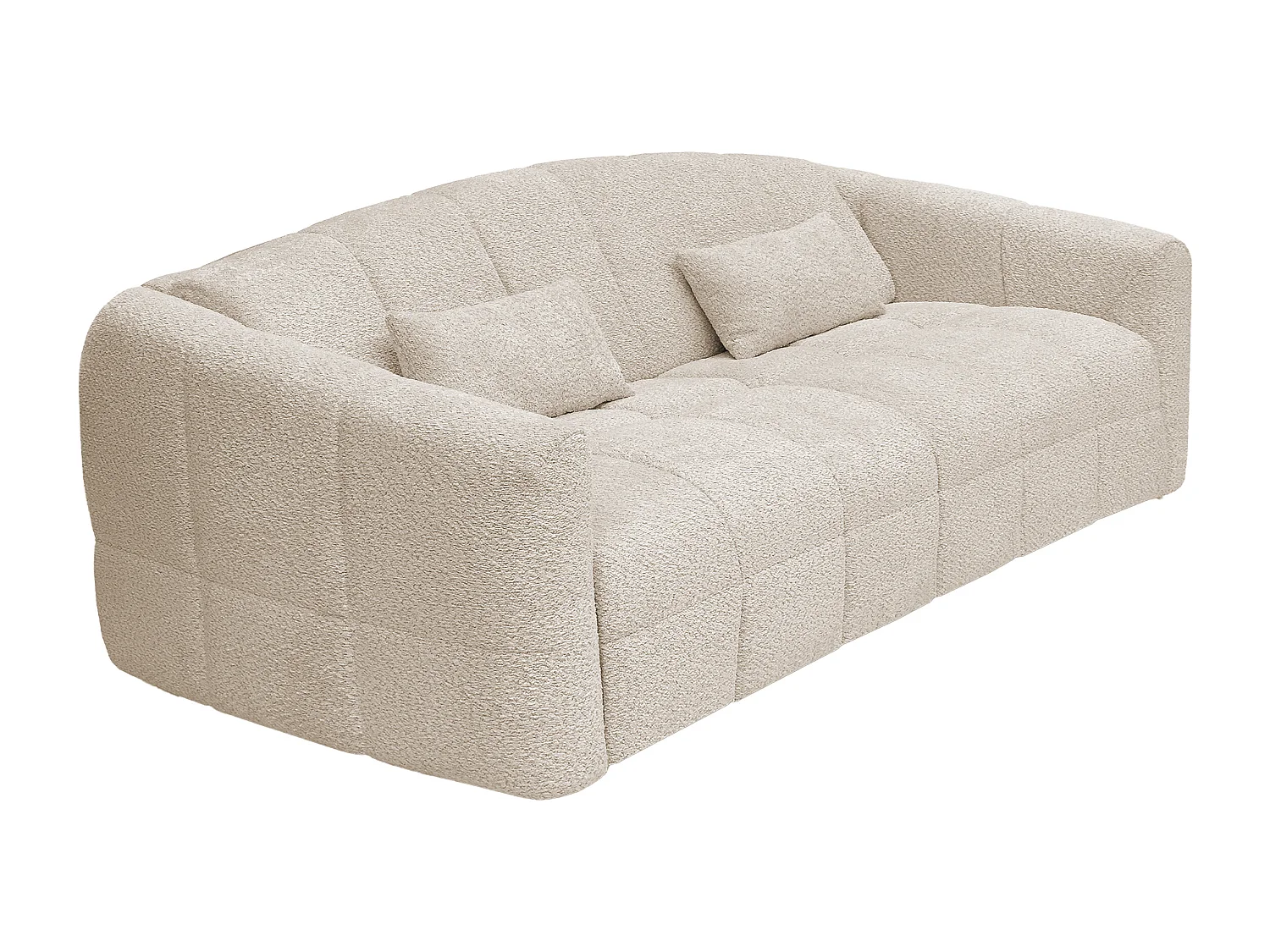 Canapé 4 places convertible express en tissu bouclette beige - Couchage 160 cm - Matelas 16 cm RETUNA