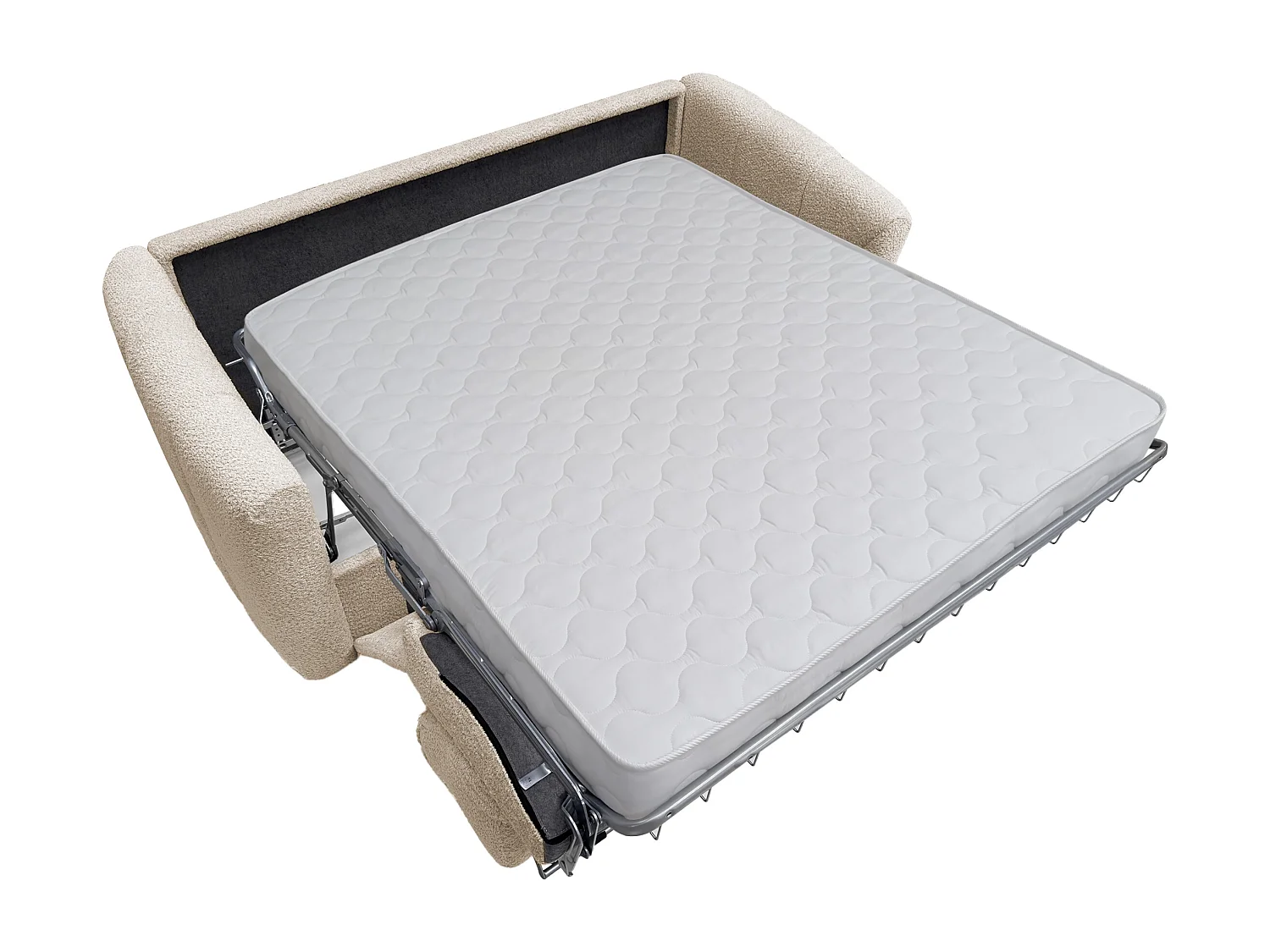 Canapé 4 places convertible express en tissu bouclette beige - Couchage 160 cm - Matelas 16 cm RETUNA