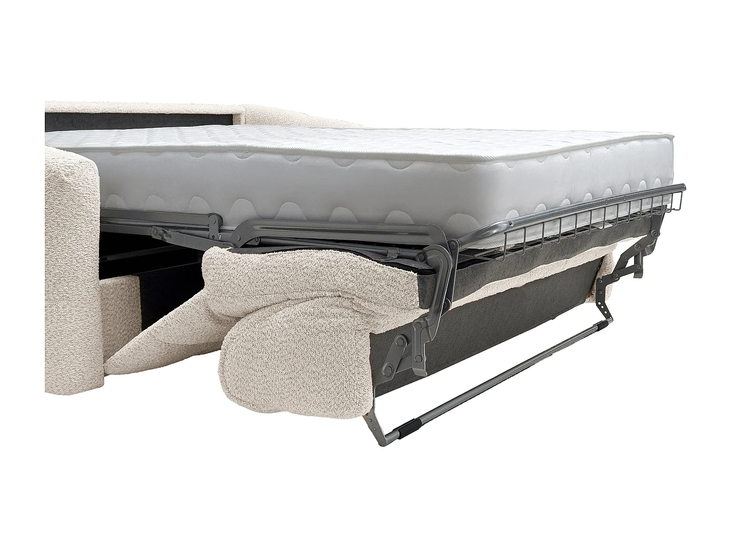 Canapé 3 places convertible express en tissu bouclette beige - Couchage 140 cm - Matelas 20 cm RETUNA