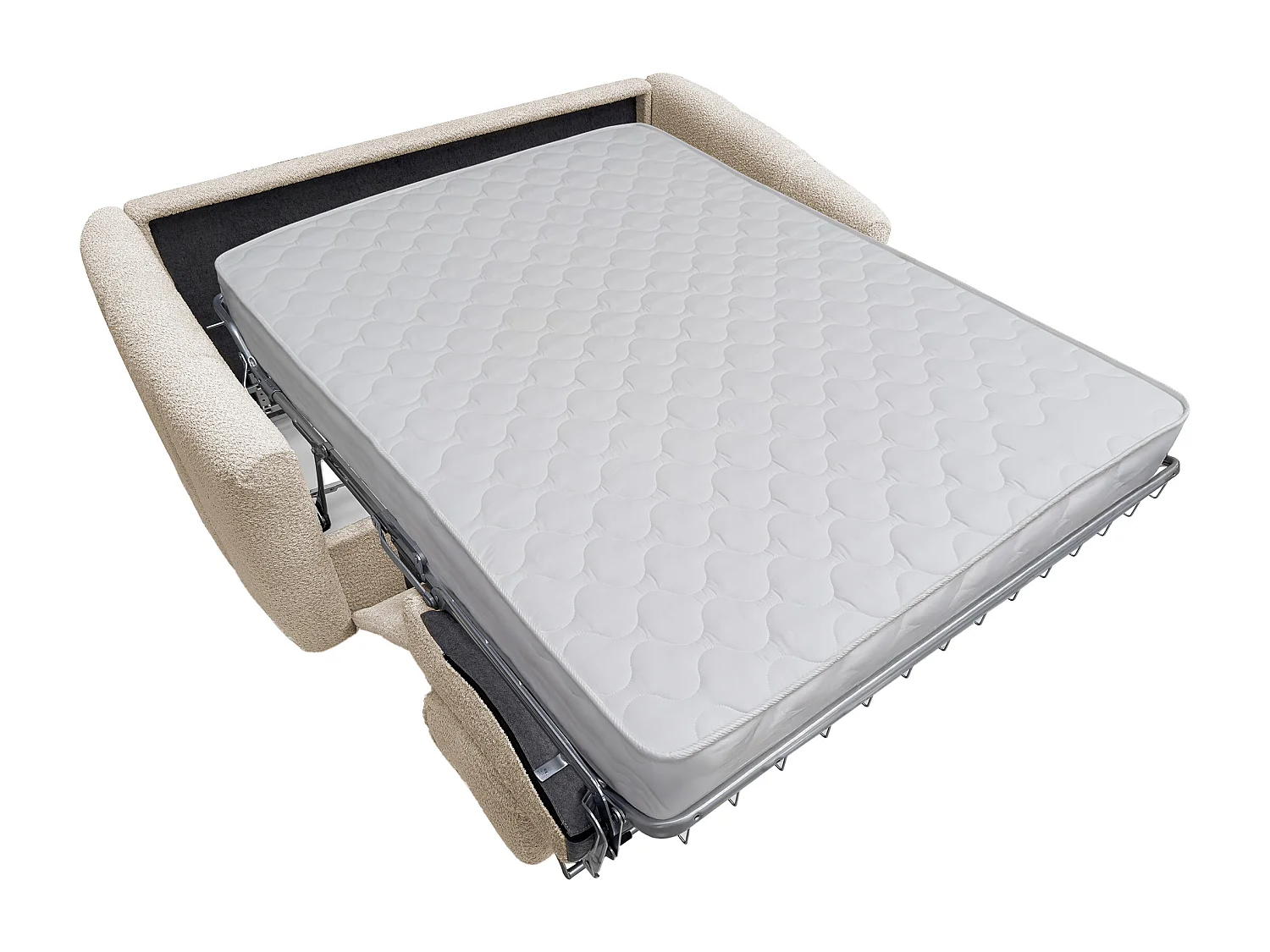 Canapé 3 places convertible express en tissu bouclette beige - Couchage 140 cm - Matelas 20 cm RETUNA